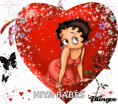 Betty Boop Sitting In A Red Heart With The Words Hiya Babes Written Below Her GIF