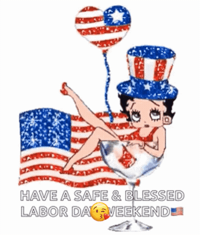 Betty Boop Sitting In Glass With American Flag GIF