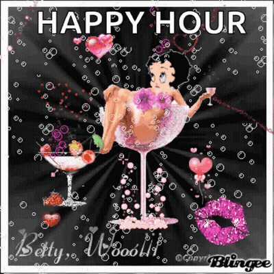 Betty Boop Sitting In Martini Glass Saying Happy Hour GIF