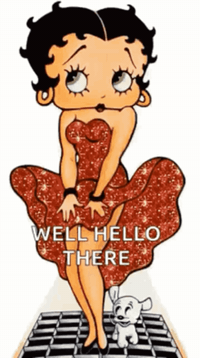 Betty Boop Standing Next To White Dog Saying Well Hello There GIF