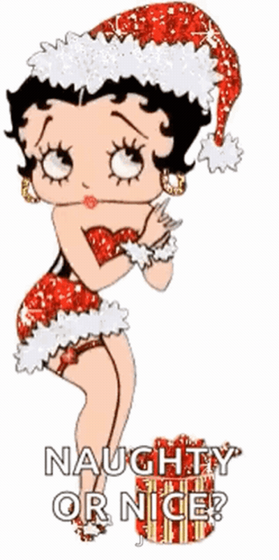 Betty Boop Wearing A Santa Hat Says Naughty Or Nice ? GIF