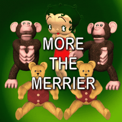 Betty Boop With Monkeys And Teddy Bears More The Merrier GIF