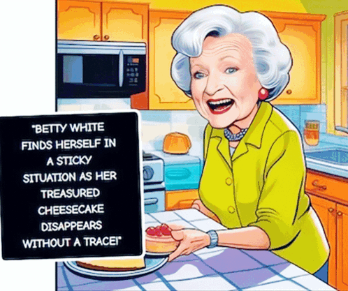 Betty White In Kitchen With Sign GIF