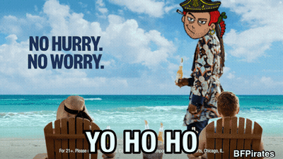 BFPirates Ad Man On Beach Holding Beer GIF