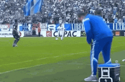 Bielsa Accidentally Sits On Water Cooler GIF