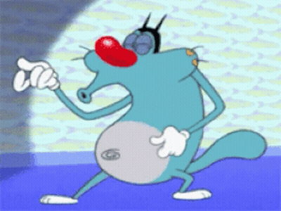 Big Belly Cartoon Character On Blue Surface GIF