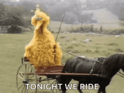 Big Bird Is Riding In A Horse Drawn Carriage With The Words Tonight We Ride Below Him GIF