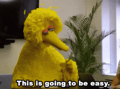 Big Bird Says This Is Going To Be Easy In Front Of A Palm Tree GIF