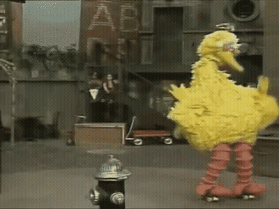 Big Bird Wearing Roller Skates GIF