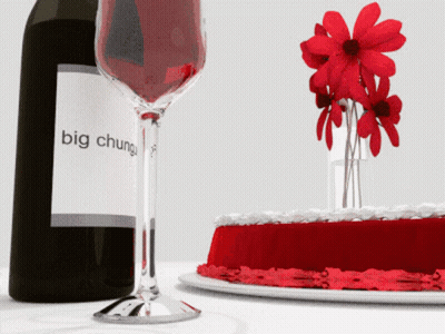 Big Chung Wine Bottle With Glass And Cake GIF