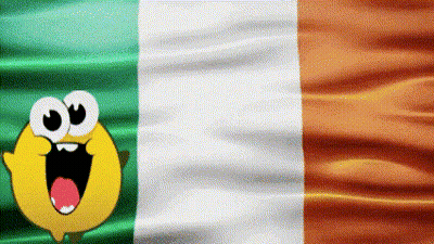 Big-Eyed Smiley In Front Of Irish Flag GIF