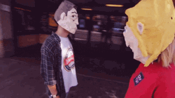 Big Head Costume In The Street GIF