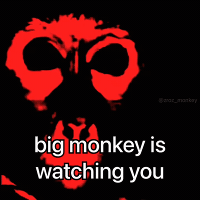 Big Monkey Watching You On Red Background GIF