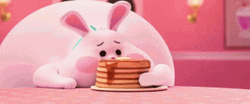 Big Pink Bunny Eating Pancake GIF