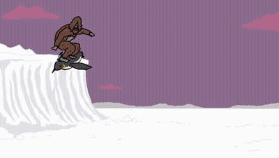 Bigfoot Snowboarding In Snow GIF