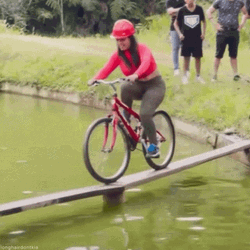 Bike Riding Lady Falling On Lake GIF