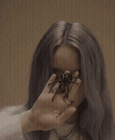 Billie Eilish Holding Spider In Front Of Face GIF