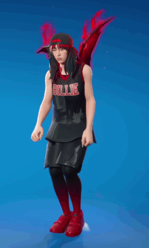 Billie Eilish Is Wearing A Black And Red Outfit With Red Wings GIF