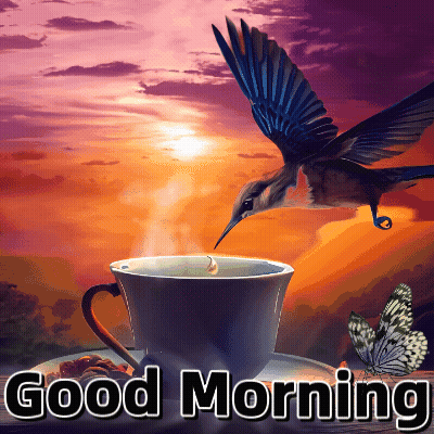 Bird Flying Over Coffee Cup Good Morning GIF