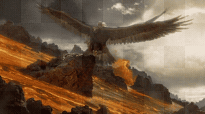 Bird Flying Over Mountain Painting GIF