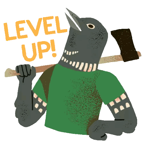 Bird Holding Axe Level Up Sticker