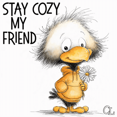 Bird Holding Flower Saying Stay Cozy My Friend GIF