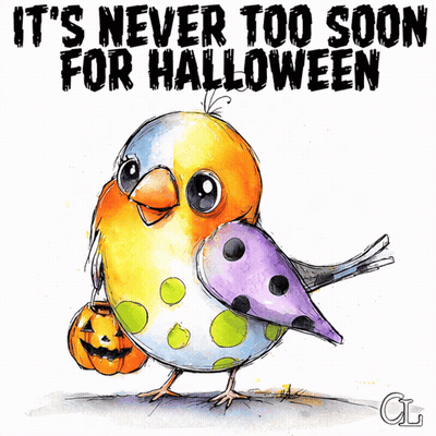 Bird Holding Pumpkin It's Never Too Soon For Halloween GIF