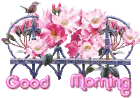 Bird On Fence With Pink Flowers Good Morning Sticker