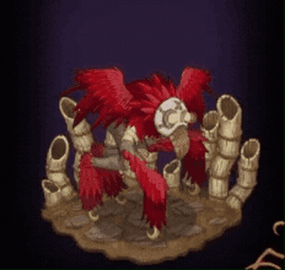 Bird Statue With Red Feathers And Skull GIF