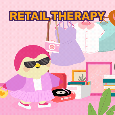 Bird Wearing Sunglasses And Pink Skirt Retail Therapy GIF