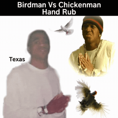 Birdman Vs Chickenman Hand Rub Poster GIF