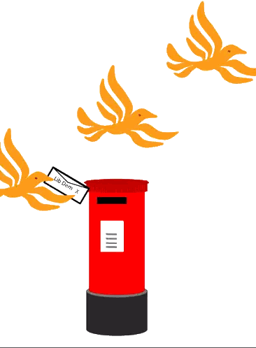 Birds Flying Around Red Mailbox With Lib Dem Card Sticker