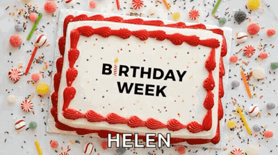 Birthday Cake For Helen Surrounded By Candy And Sprinkles GIF