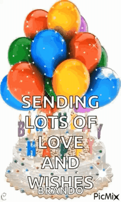Birthday Cake With Balloons And Candles GIF
