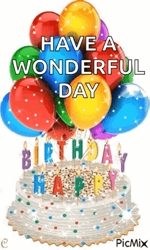 Birthday Cake With Balloons And Candles GIF