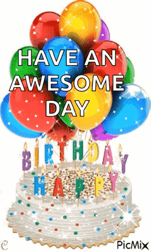 Birthday Cake With Balloons And Candles GIF