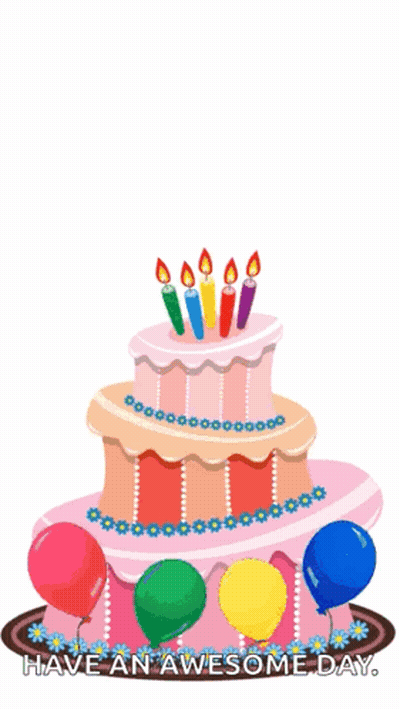 Birthday Cake With Balloons And Candles GIF