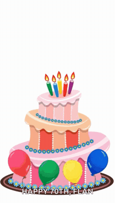 Birthday Cake With Balloons And Candles Happy 70Th Flan GIF