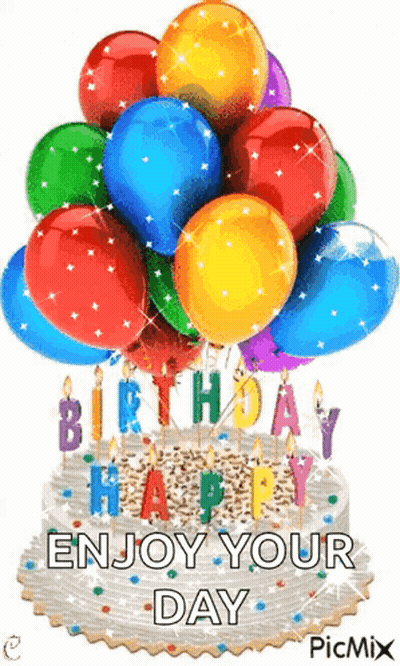 Birthday Cake With Balloons And Candles GIF