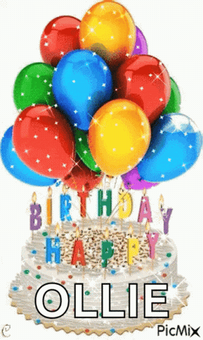 Birthday Cake With Balloons And Name Ollie GIF