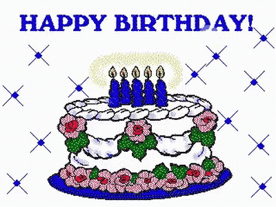 Birthday Cake With Blue Candles And Red Roses Saying Happy Birthday GIF