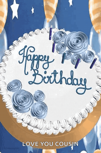 Birthday Cake With Blue Frosting And Candles GIF