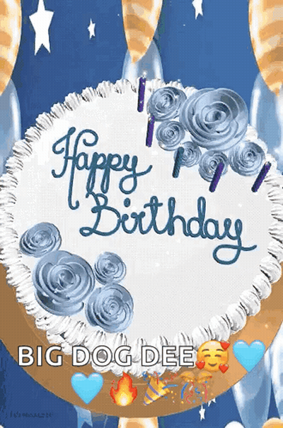 Birthday Cake With Blue Frosting And Candles GIF
