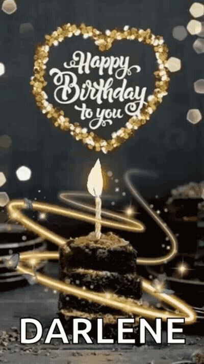 Birthday Cake With Candle And Happy Birthday Darlene GIF