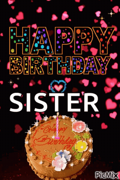 Birthday Cake With Candle and Happy Birthday Sister
