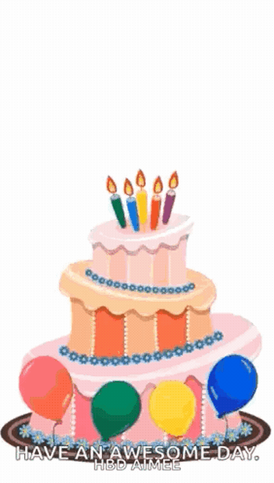 Birthday Cake With Candles and Balloons Saying Happy Birthday Have an Awesome Day