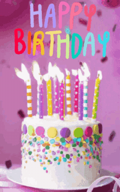 Birthday Cake With Candles And Confetti GIF