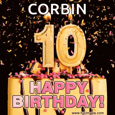 Birthday Cake With Candles And Confetti Saying Happy Birthday Corbin GIF
