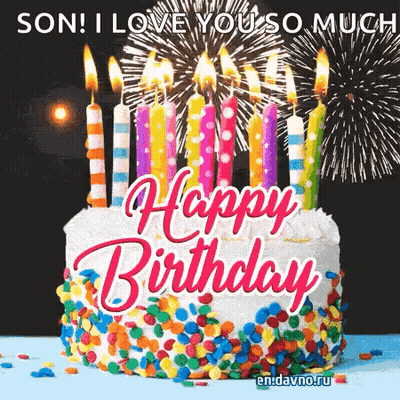 Birthday Cake With Candles And Fireworks GIF