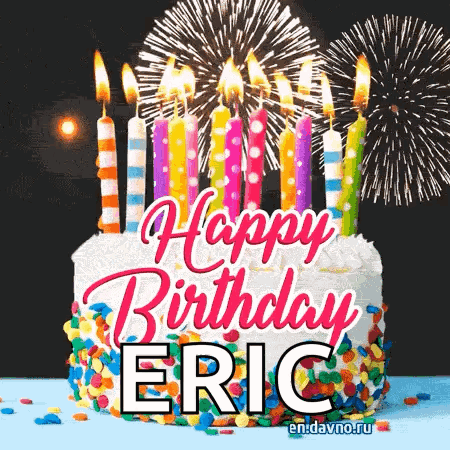 Birthday Cake With Candles And Fireworks Happy Birthday Eric GIF
